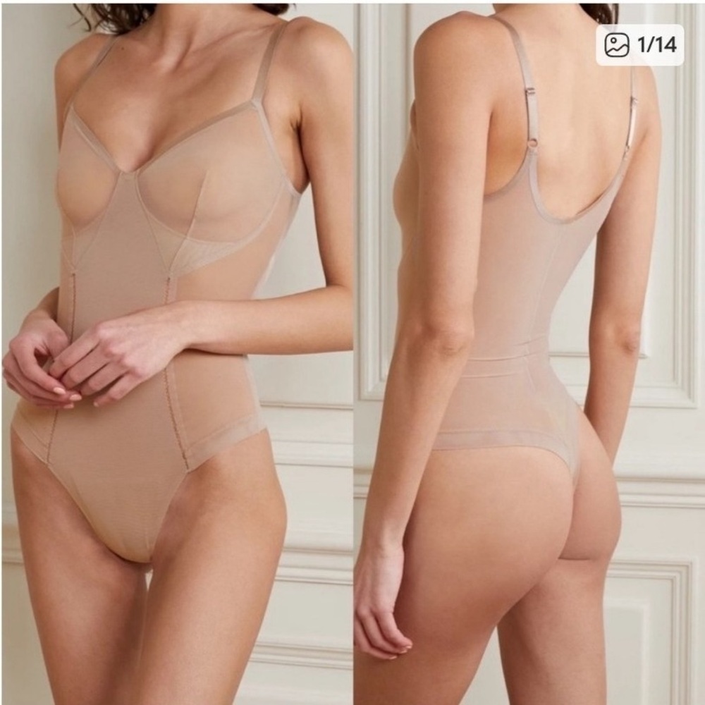 SPANX Haute Contour Nouveau Stretch-mesh Thong BodysuitShaper Nude L